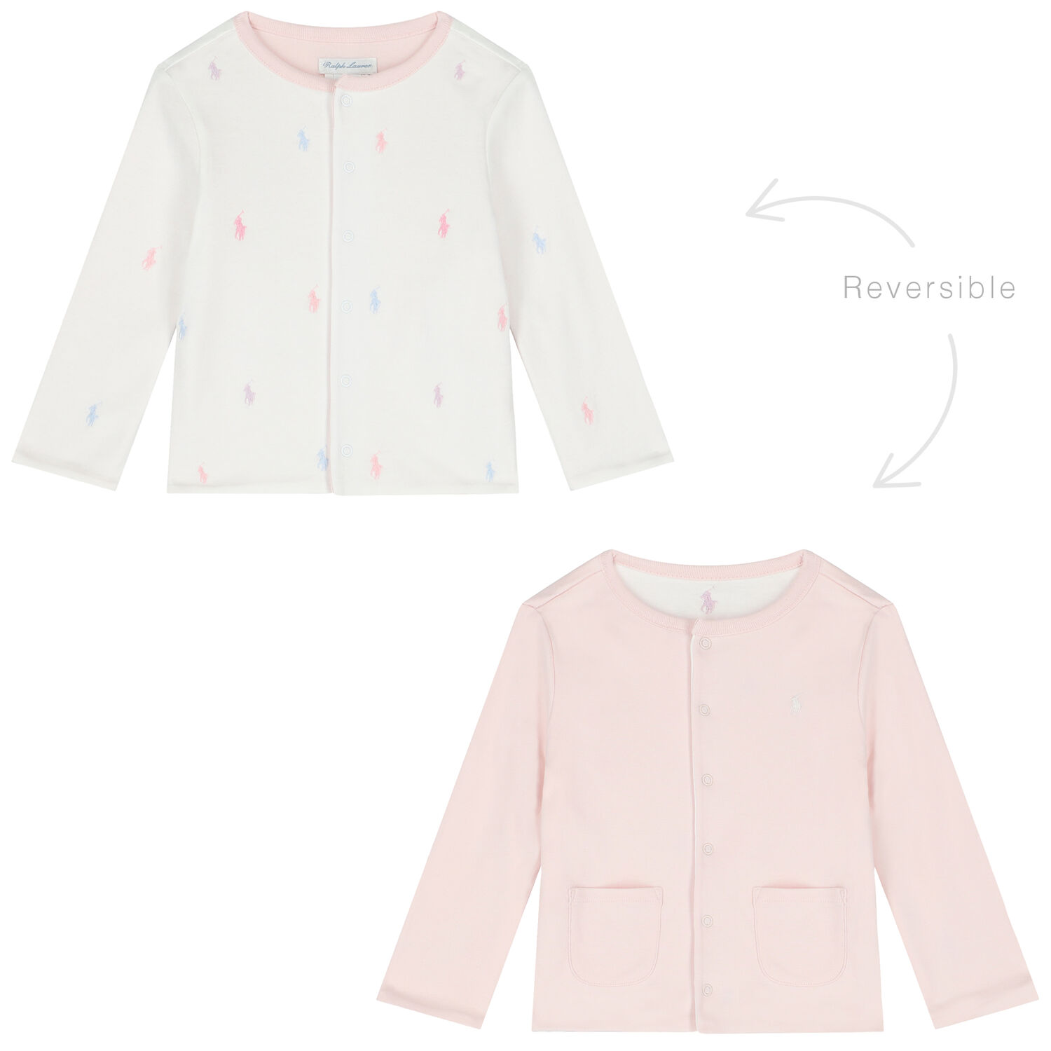 Baby Girls White & Pink Reversible Logo Jacket, 2, hi-res