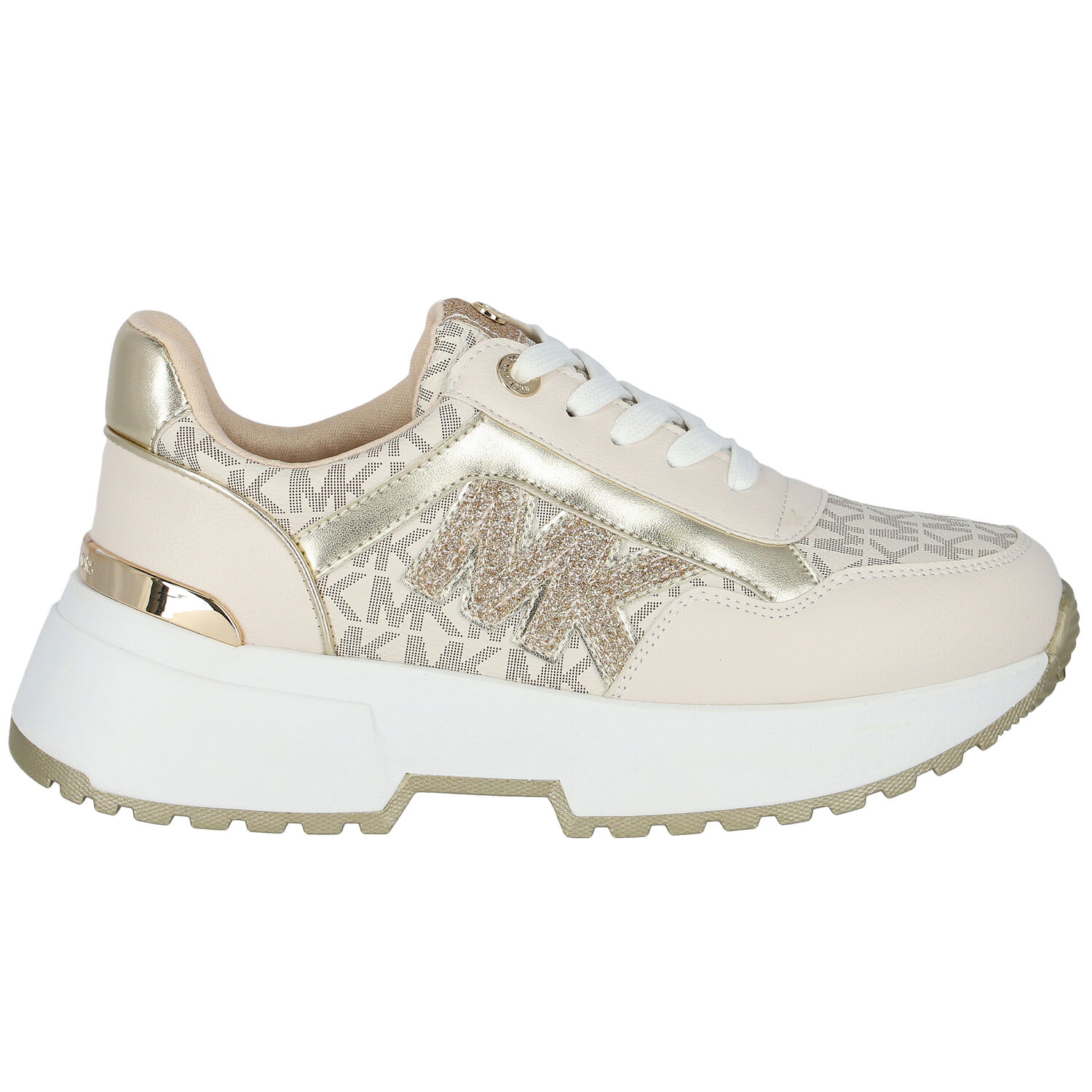Girls Ivory & Gold Logo Trainers, 1, hi-res