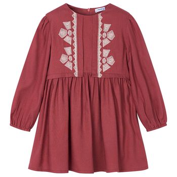 Girls Red Embroidered Dress