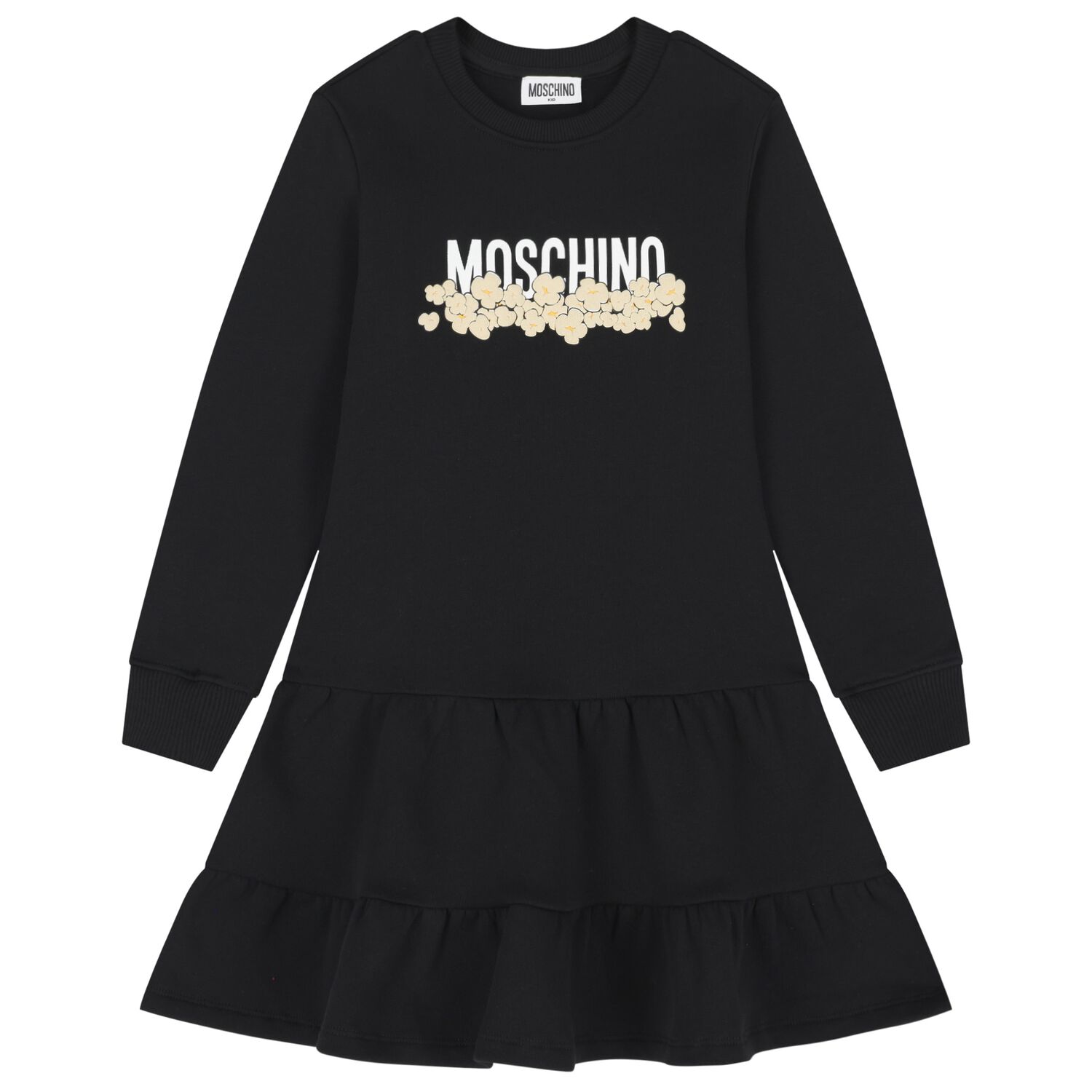 Girls Black Popcorn Logo Dress, 4, hi-res