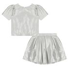 Girls Metallic Silver Bow Skirt Set, 1, hi-res