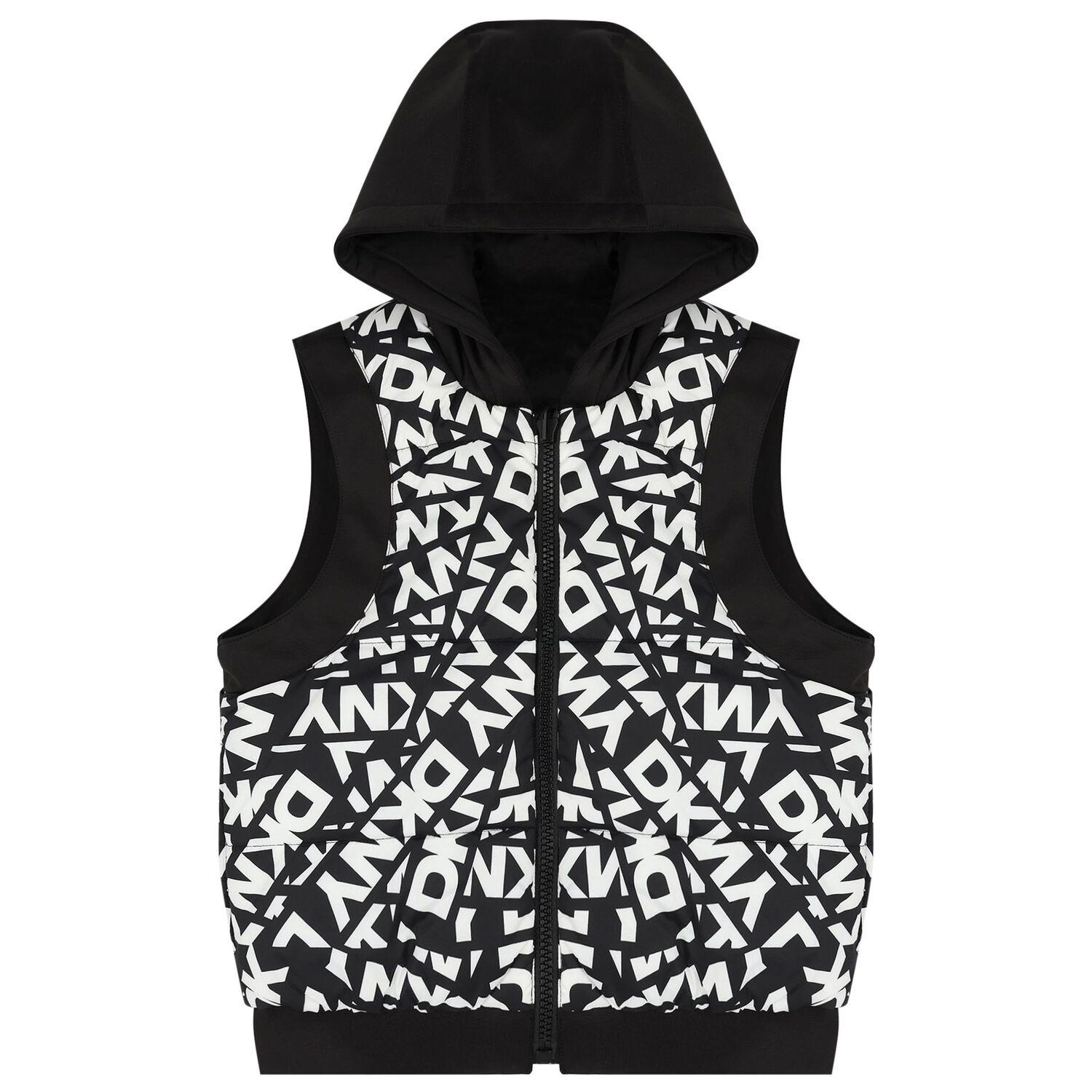 Black & White Logo Reversible Hooded Gilet, 1, hi-res