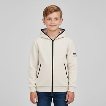 Boys Beige Zip-Up Hooded Top