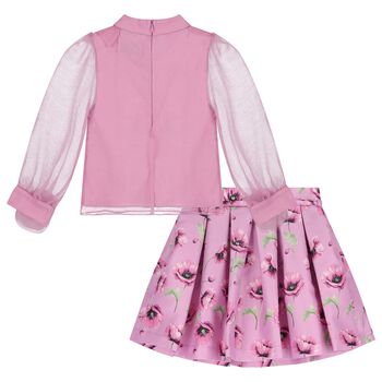 Girls Pink Floral Skirt Set