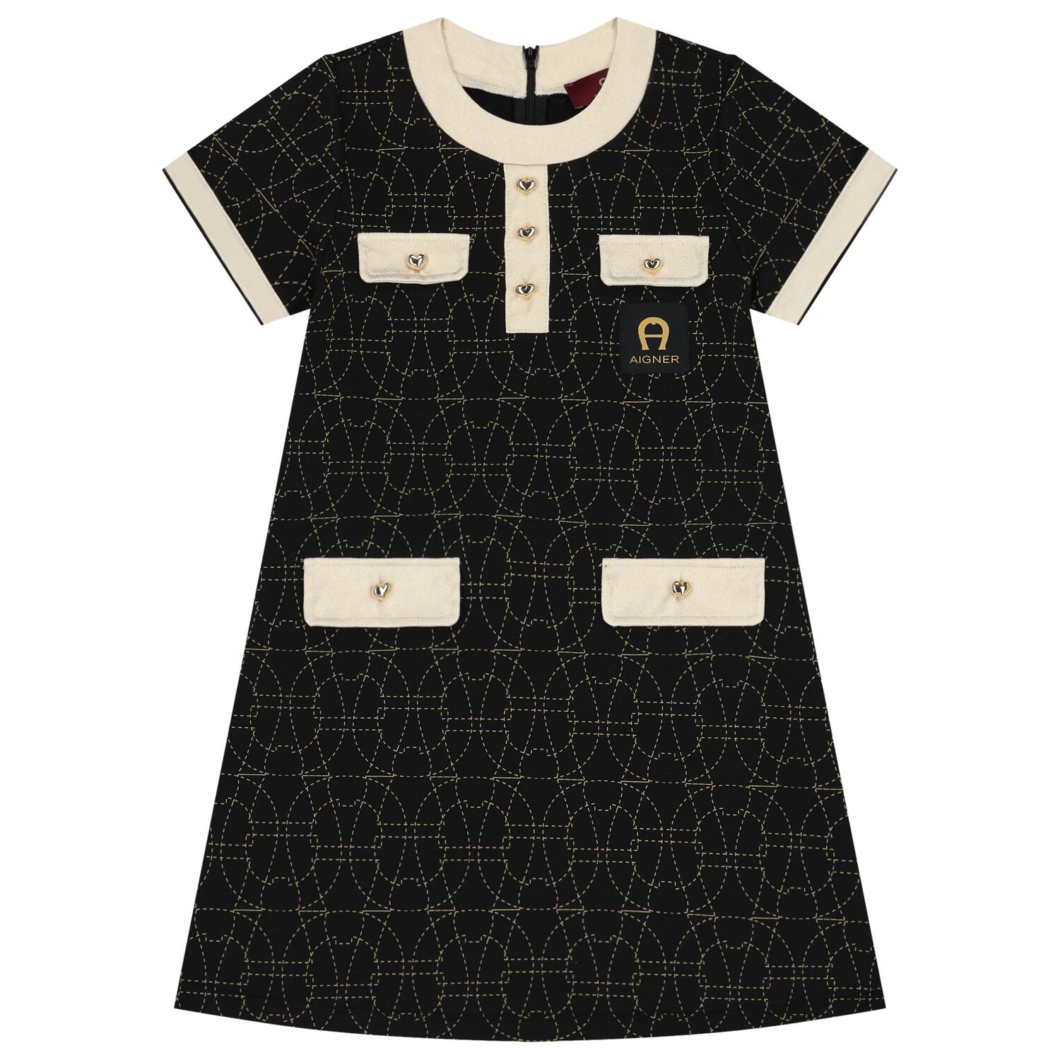 Girls Black & Ivory Logo Dress, 2, hi-res