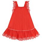 Girls Red Embroidered Dress, 1, hi-res