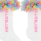 Girls White Logo Ruffled Tulle Socks, 1, hi-res