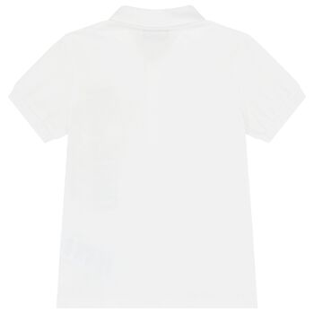 Boys White Teddy Bear Logo Polo Shirt