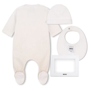 Beige & White Logo Babygrow Gift Set