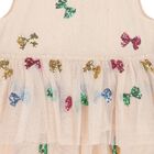 Girls Beige Bow Tulle Dress, 1, hi-res