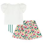Girls White & Yellow Floral Skirt Set, 1, hi-res