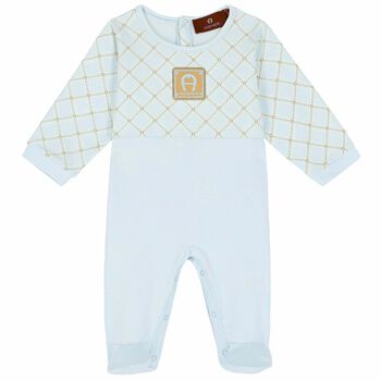 Baby Boys Blue & Gold Logo Babygrow