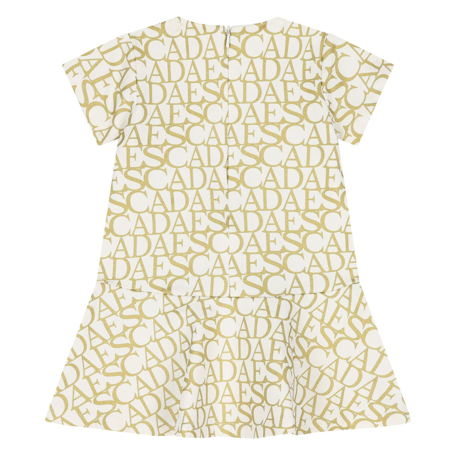 Younger Girls Ivory & Gold Logo Dress, 1, hi-res
