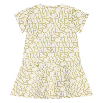 Younger Girls Ivory & Gold Logo Dress