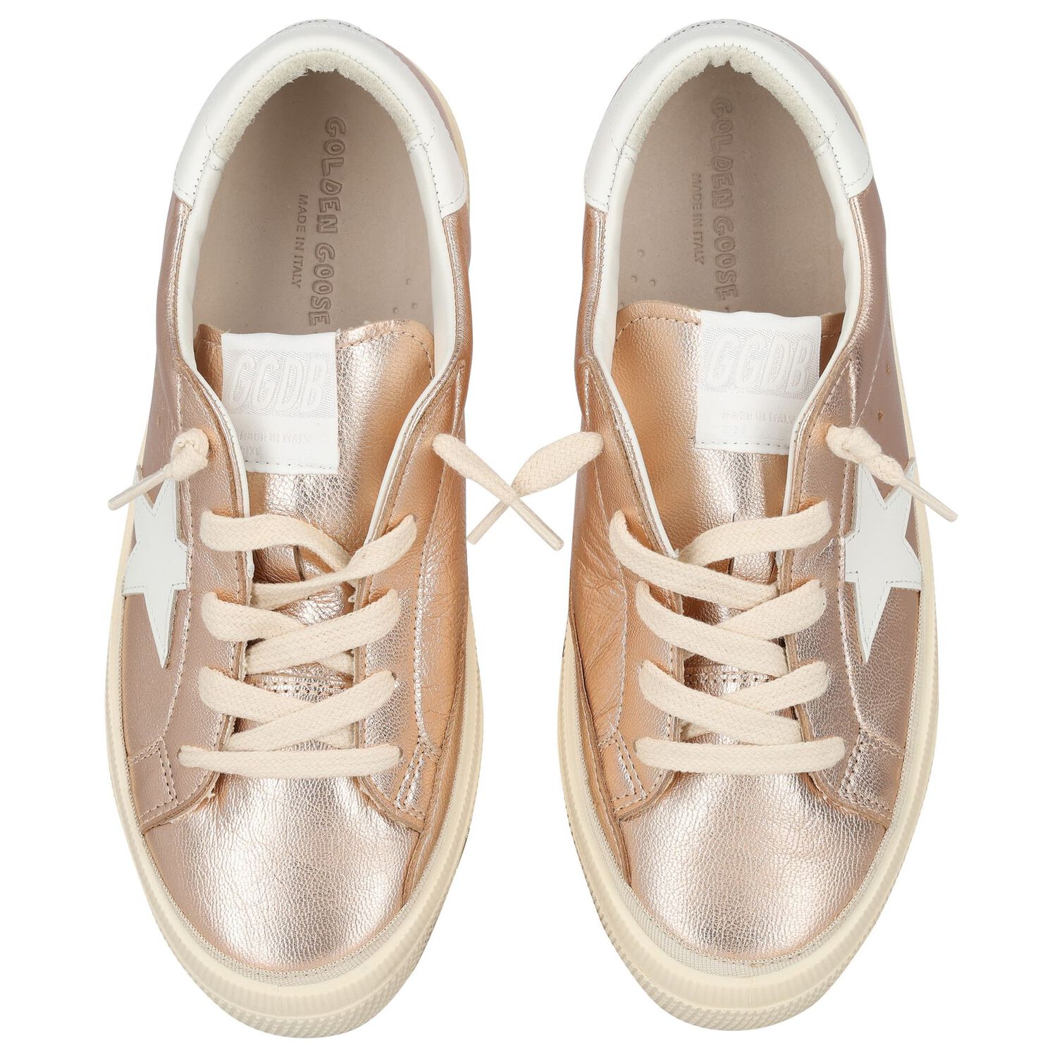 Girls Rose Gold Leather Trainers, 1, hi-res image number null