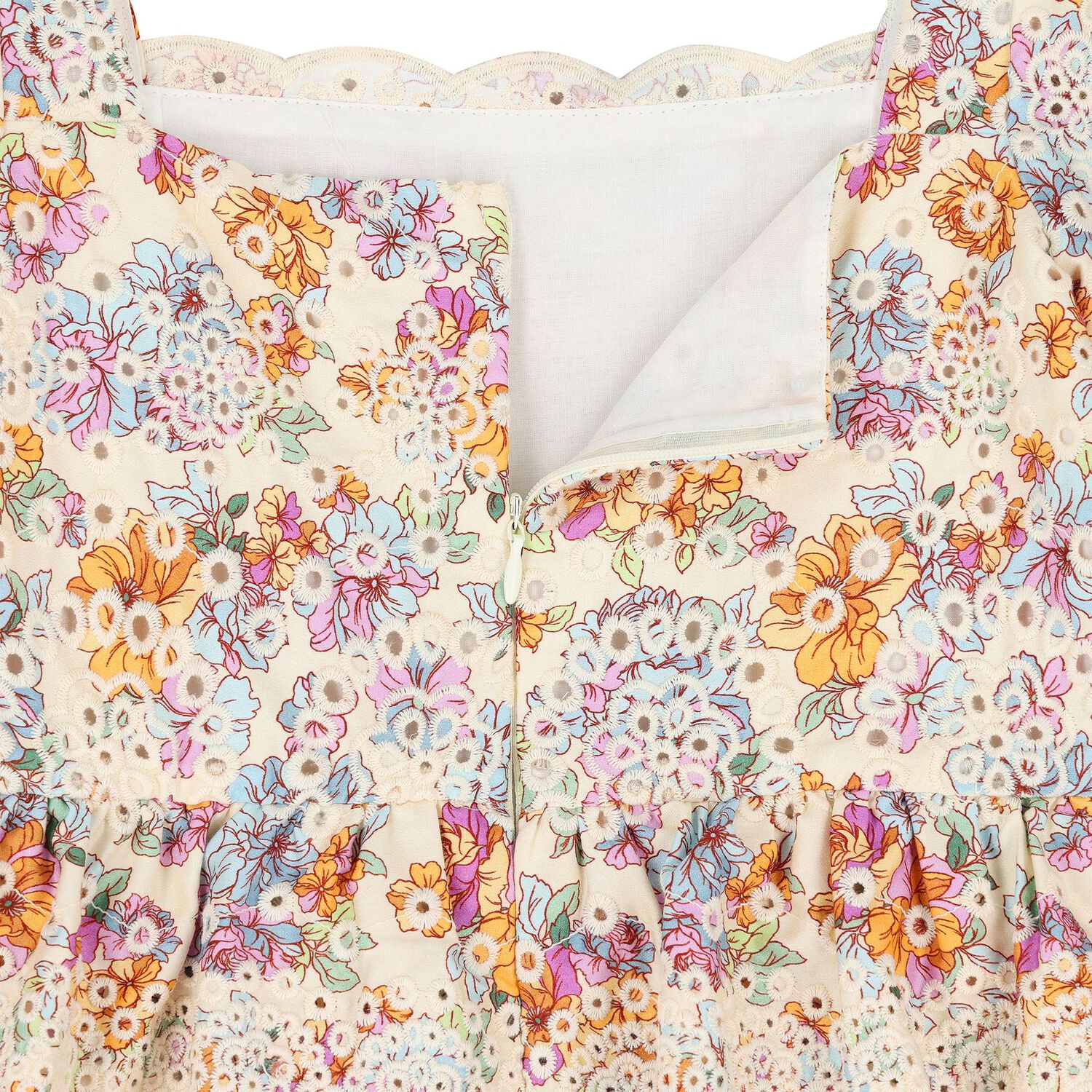 Girls Ivory Floral Embroidered Playsuit, 1, hi-res