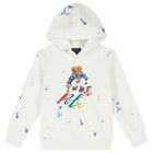 Boys White Logo Hooded Top, 1, hi-res