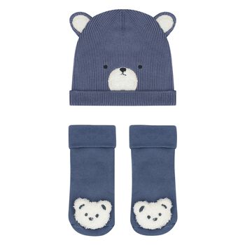Baby Boys Blue Bear Hat & Socks Set