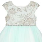 Girls Green Floral Jacquard Dress, 1, hi-res