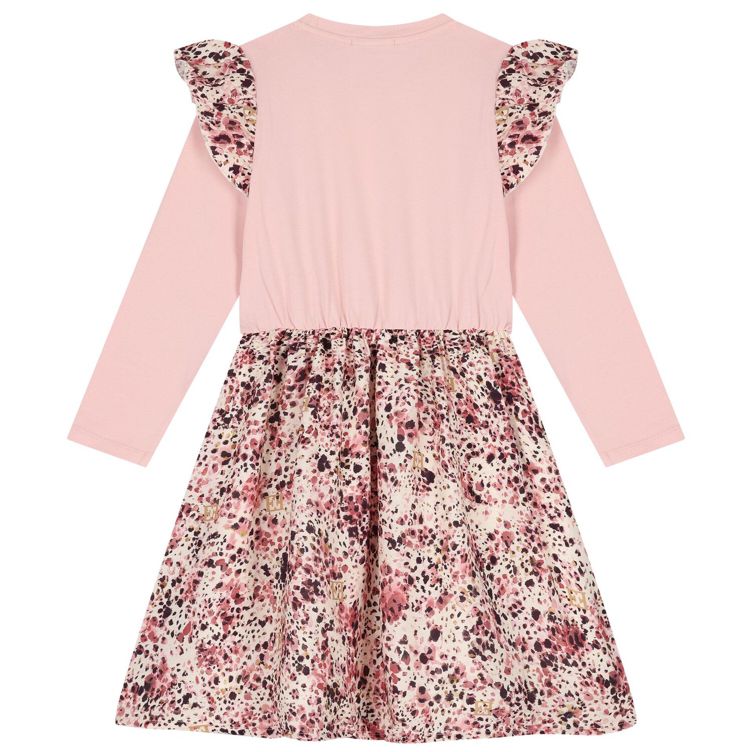 Girls Pink Logo Ruffled Dress, 1, hi-res