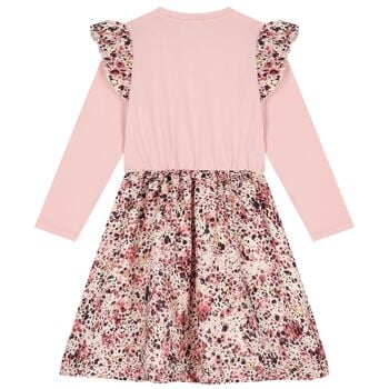 Girls Pink Logo Ruffled Dress