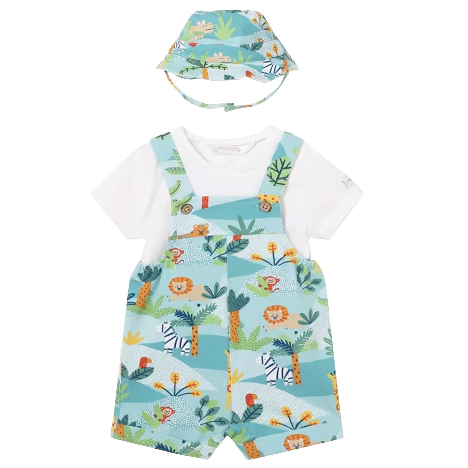 Baby Boys White & Blue Dungaree & Hat Set, 2, hi-res image number null