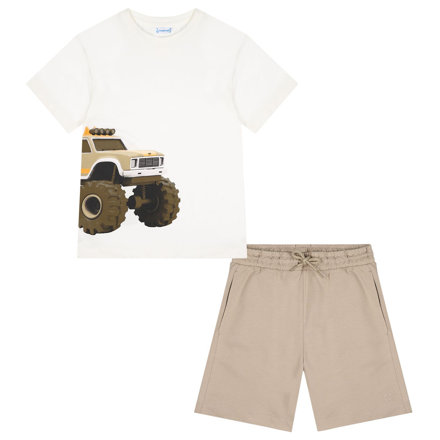 Boys White & Beige Shorts Set, 4, hi-res