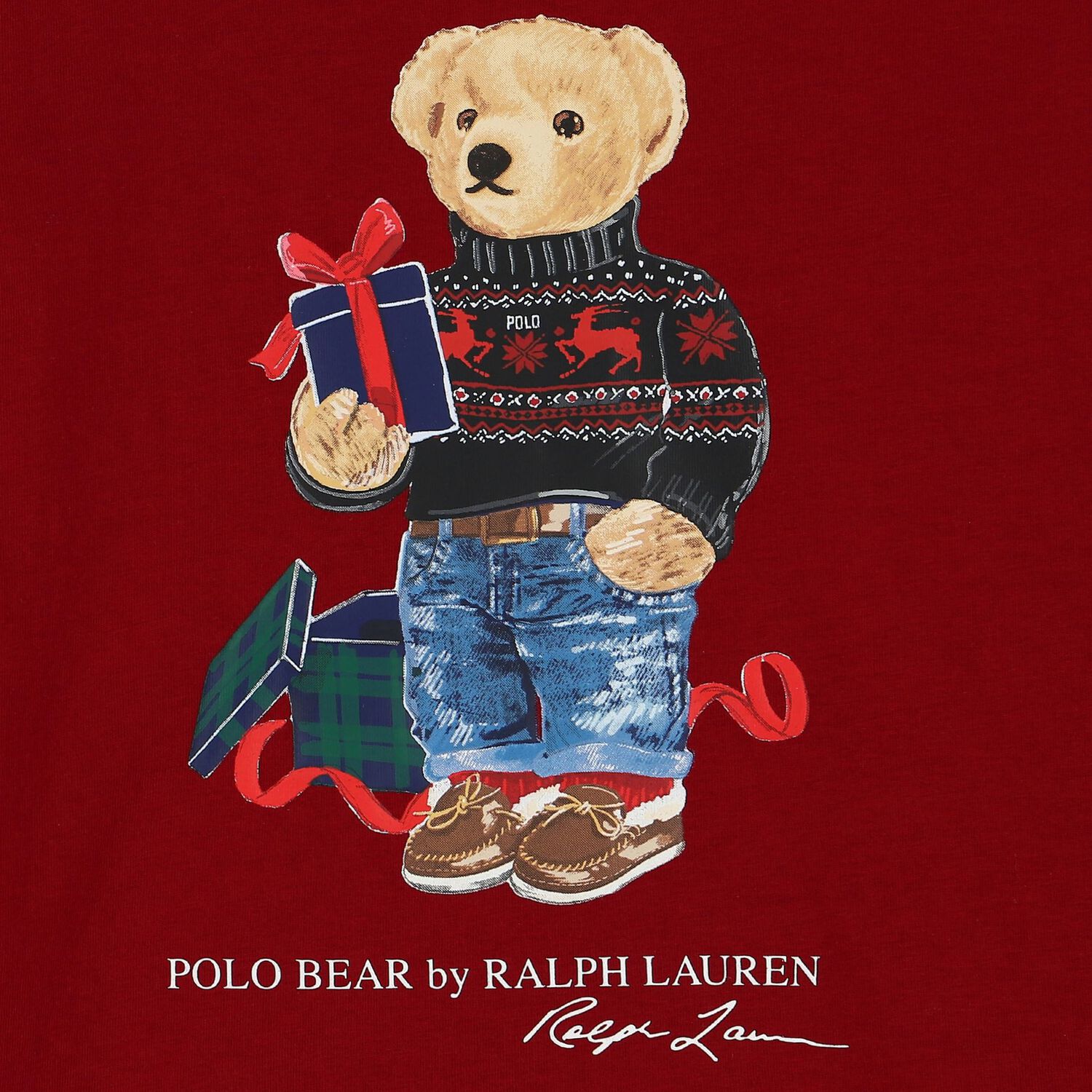 Boys Red Polo Bear Long Sleeve Top, 2, hi-res