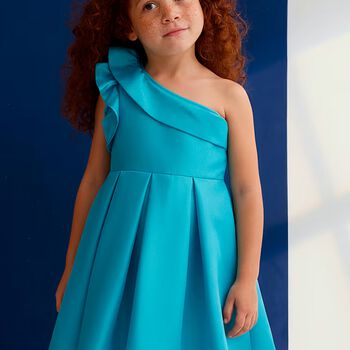 Girls Turquoise Asymmetric Dress