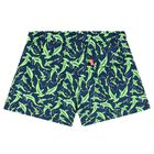 Boys Navy Blue Shark Swim Shorts, 1, hi-res