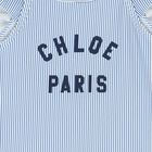 Girls White & Blue Striped Logo Swimsuit, 1, hi-res