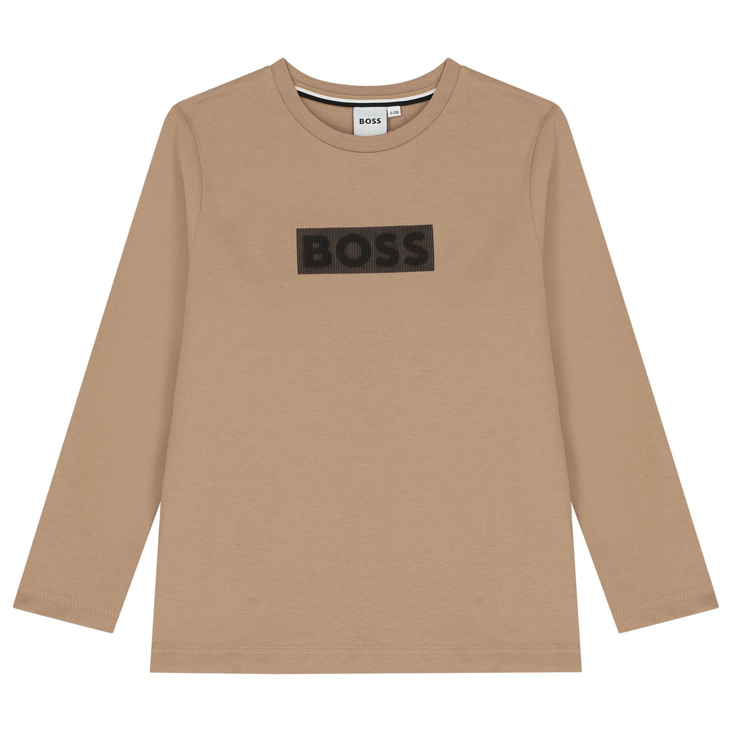 Boys Beige Logo Long Sleeve Top, 1, hi-res
