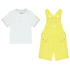 Baby Boys White & Yellow Logo Dungaree Set, 1, hi-res