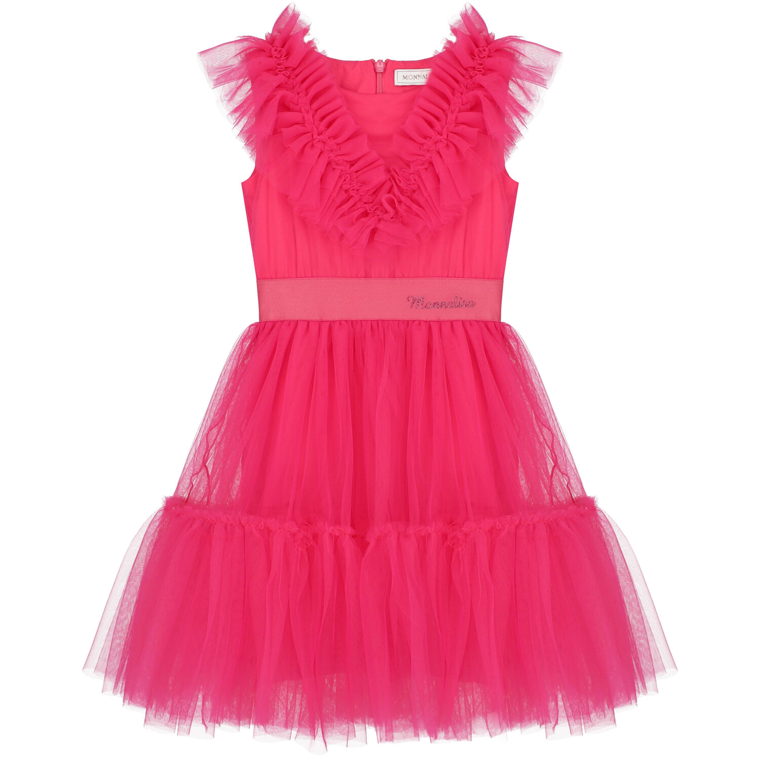 Girls Pink Ruffled Tulle Dress, 1, hi-res