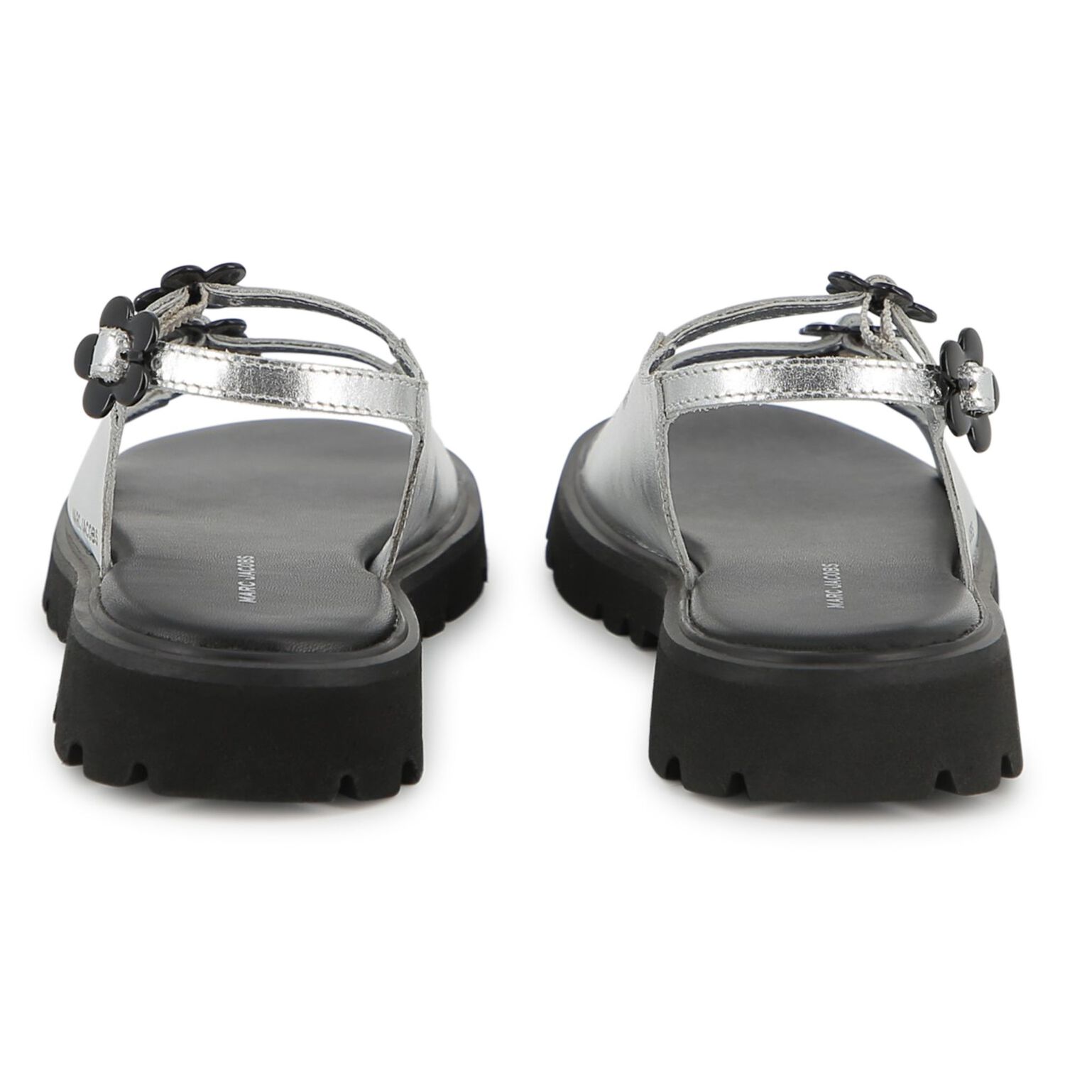 Girls Silver Logo Floral Sandals, 1, hi-res