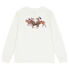 Boys White Logo Long Sleeve Top, 1, hi-res