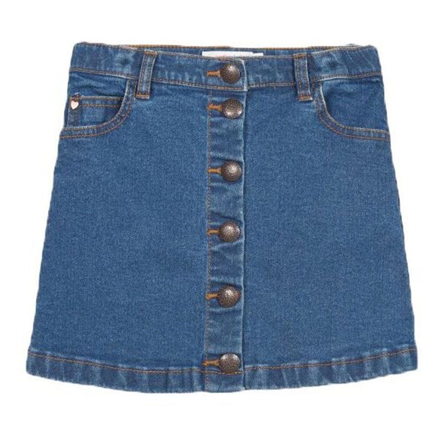 Girls Button Front Denim Skirt, 1, hi-res