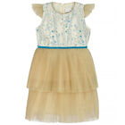 Girls Gold & Turquoise Special Occasion Tulle Dress, 1, hi-res