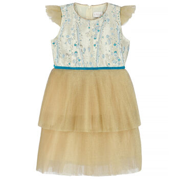 Girls Gold & Turquoise Special Occasion Tulle Dress