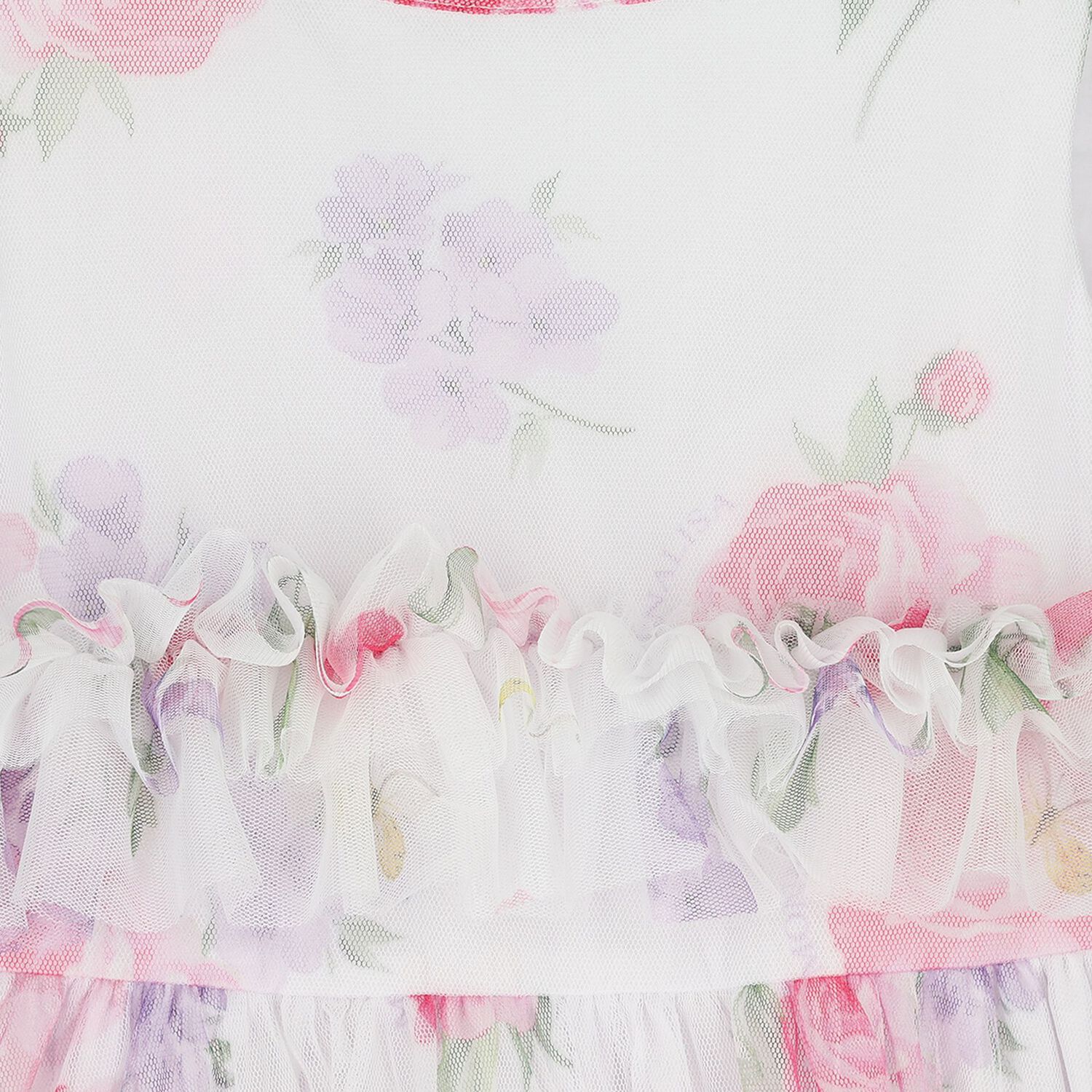 Girls White Floral Tulle Dress, 2, hi-res
