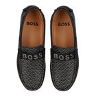 Boys Black Leather Monogram Moccasins, 1, hi-res