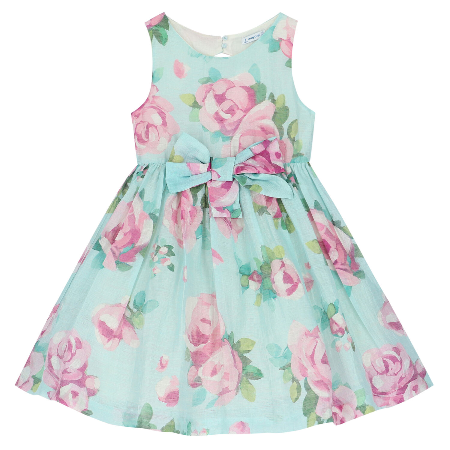Girls Aqua Floral Dress, 1, hi-res