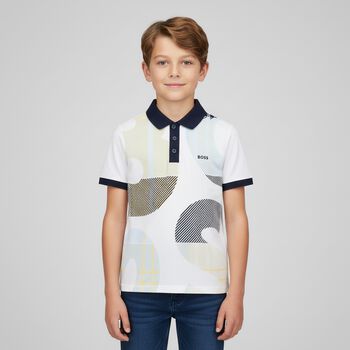 Boys White Logo Polo Shirt