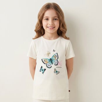 Girls Ivory Butterflies Logo T-Shirt