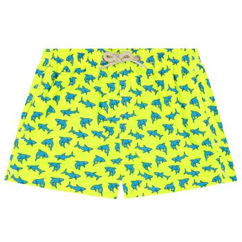 Boys Neon Yellow Sharks Swim Shorts