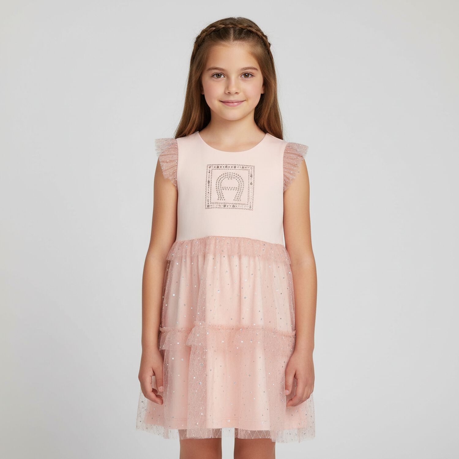 Girls Pink & Silver Logo Dress, 1, hi-res
