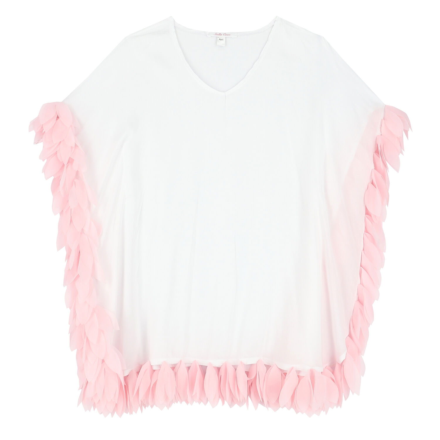 Girls White & Pink Petal Kaftan, 1, hi-res