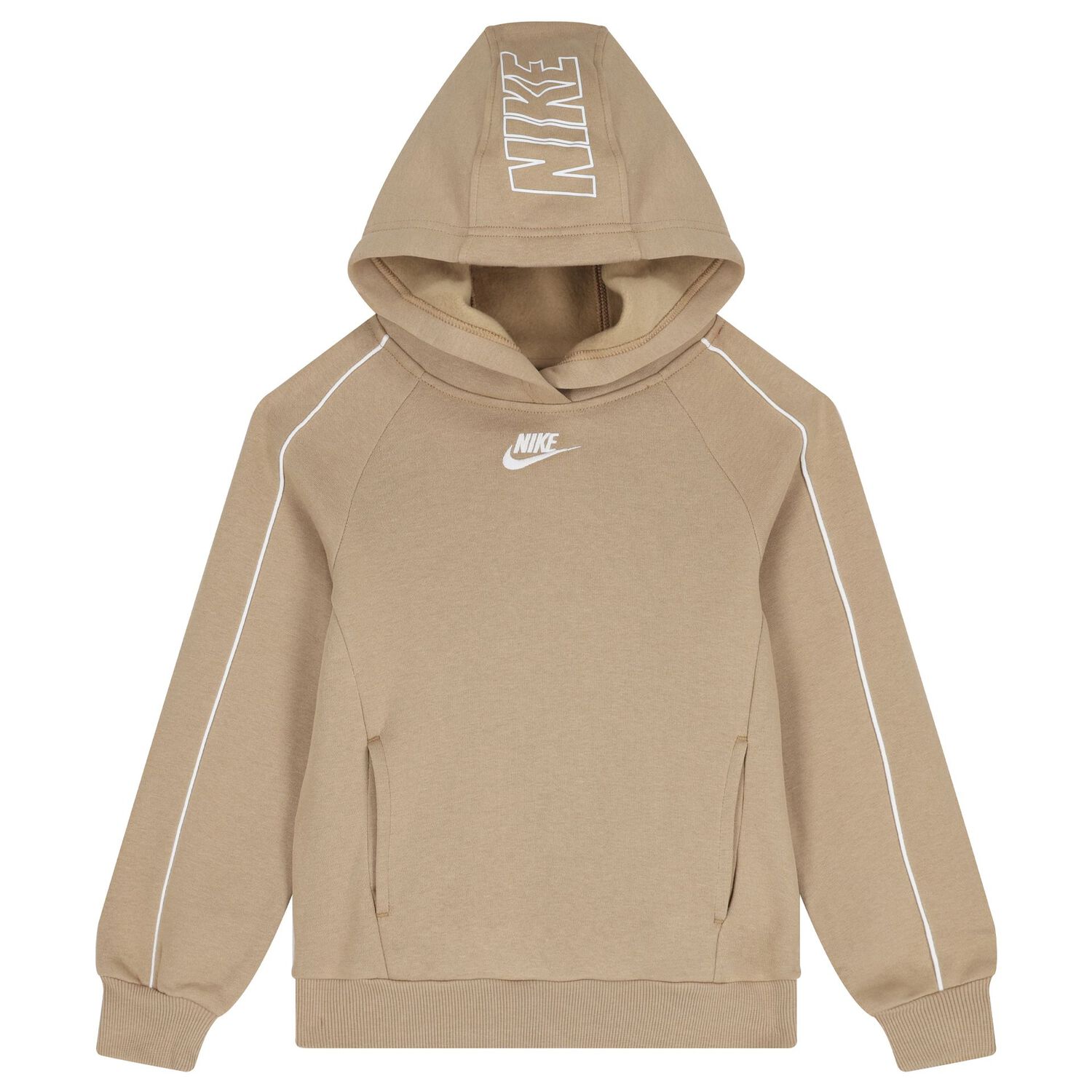 Boys Beige Swoosh Logo Tracksuit, 2, hi-res