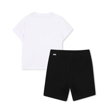  Younger Boys White & Black Logo Shorts Set