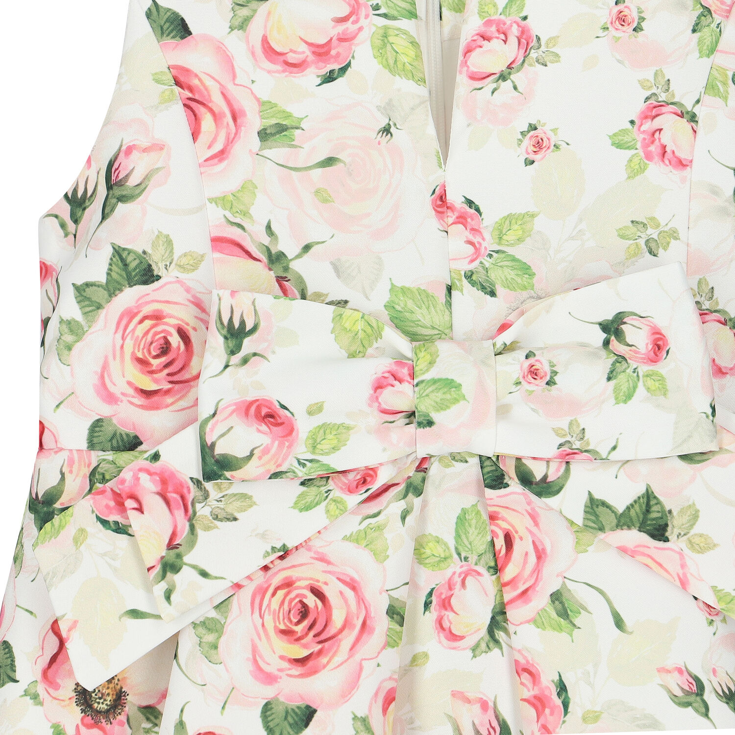 Girls Ivory & Pink Satin Rose Dress, 1, hi-res